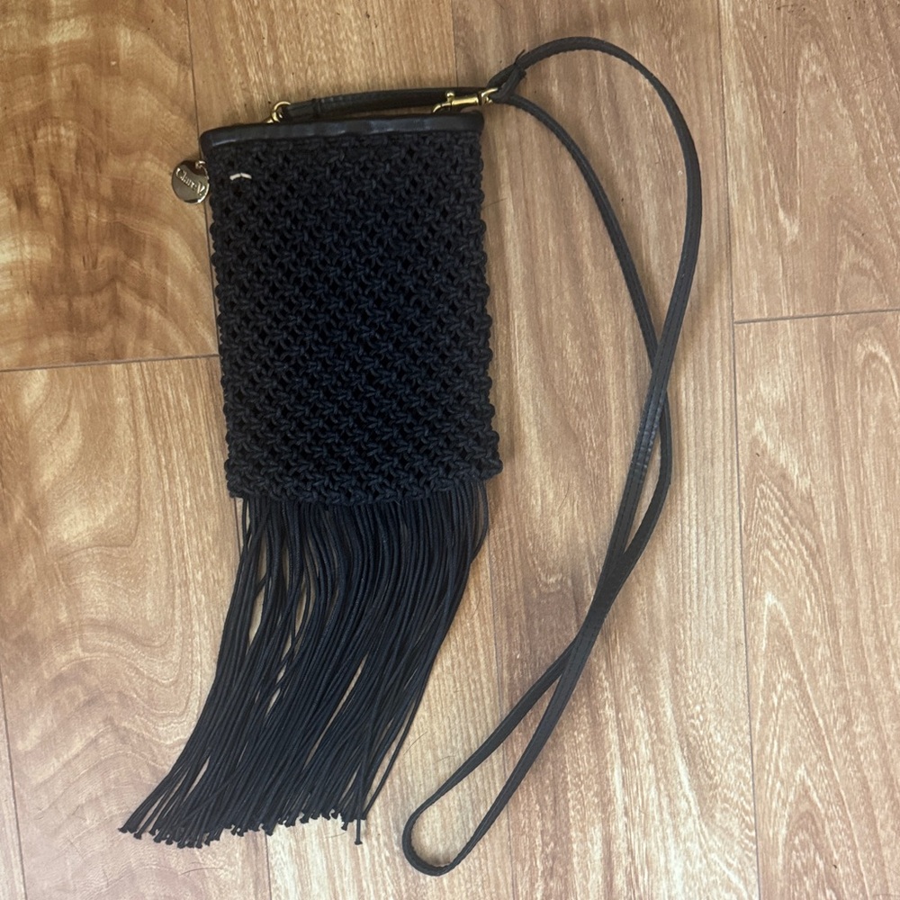 Clare V. Black Fringed Woven Crossbody Bag